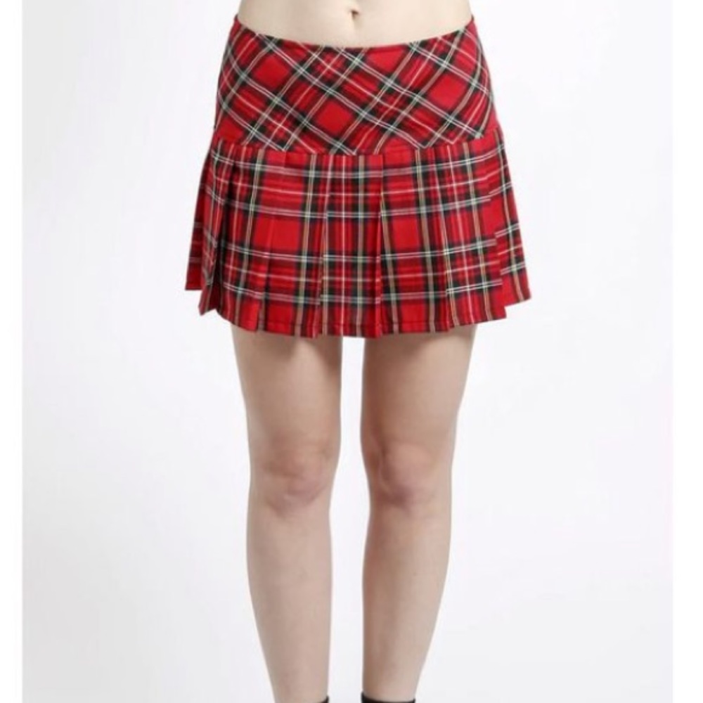 Red plaid school girl skirt